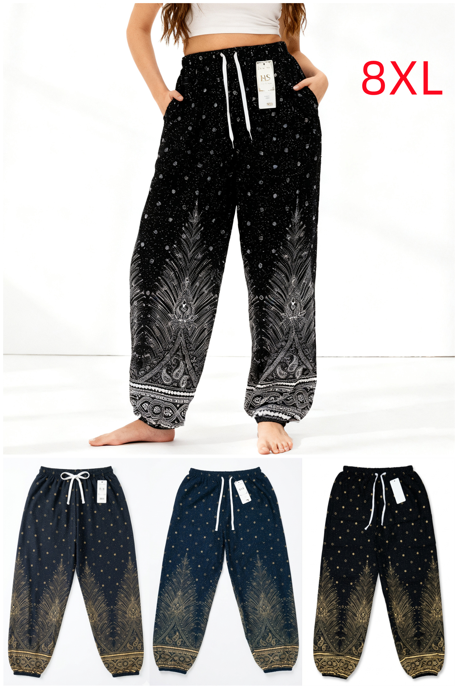 943-5  8XL  กางเกงไซส์ใหญ่ผ้าใหม่อิตาลีทรงขาจั๊ม