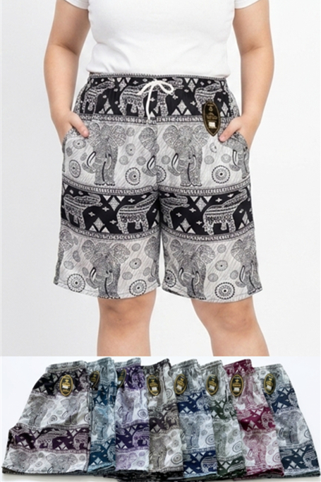 600-4 กางเกงลายช้างขาสั้นไซส์ใหญ่ผ้าใหม่อิตาลี ลายช้างไม่กลับหัว มีกระเป๋าข้าง ขายคละสี