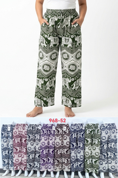 968-52 กางเกงลายช้างผ้าใหม่อิตาลีทรงขาปล่อย มีกระเป๋า2ข้าง ขายคละสี