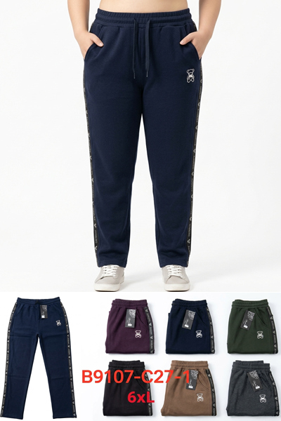 B9107-C27-1# 6XL ไซส์ใหญ่ กางเกงขายาวทรงกระบอกแถบสีข้าง มีกระเป๋า ขายคละสี